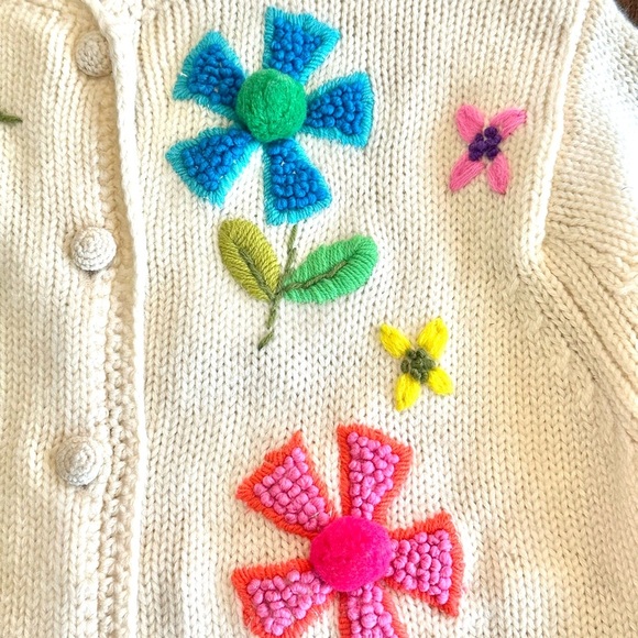 Phil Rose | 1960s Whimsical 3D Flower Knit Wool Sweater Cardigan - Picture 3 of 11